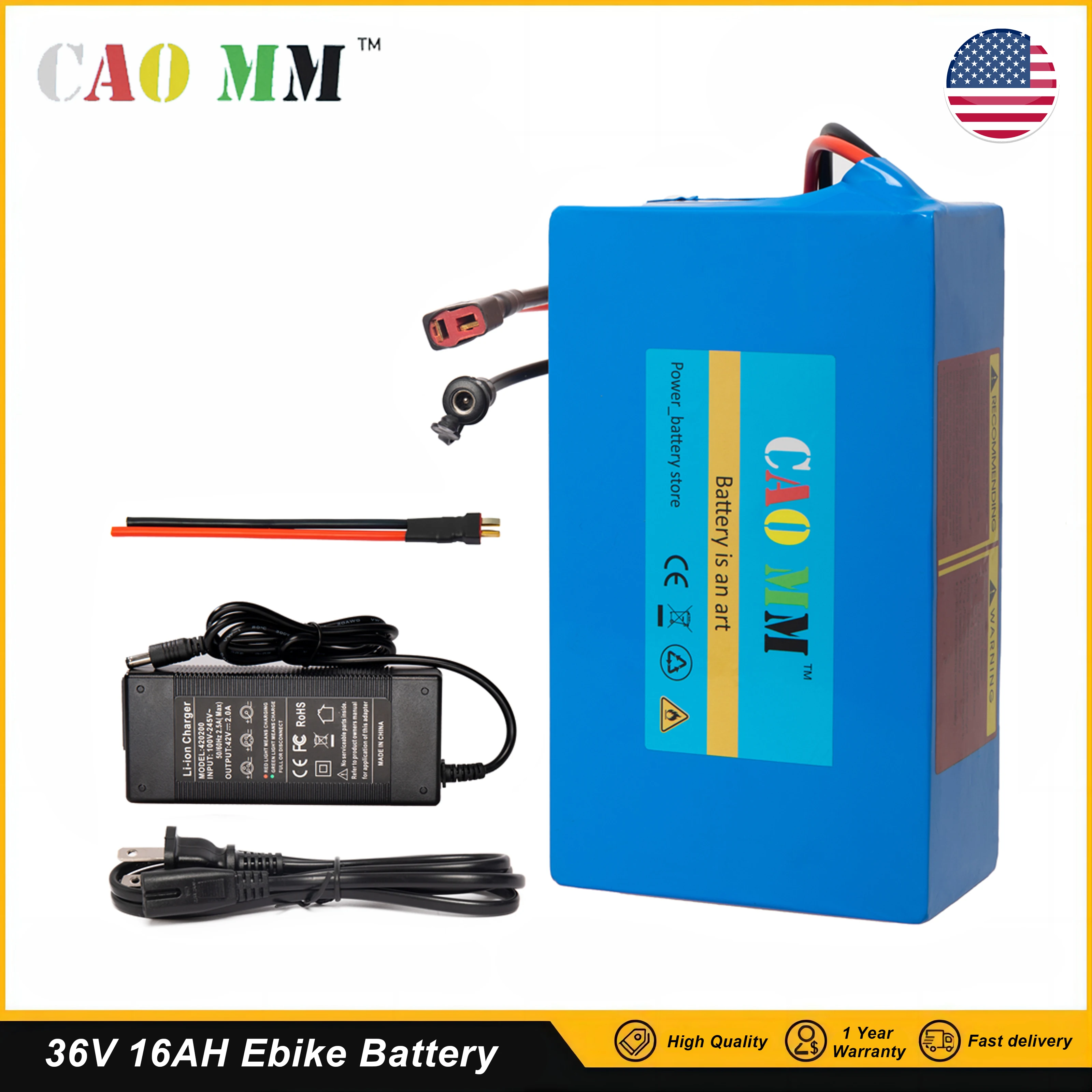 

CaoMM 36V Electric Bike Battery with Charger BMS Protect 16Ah 10S6P Lithium Ebike Battery for Scooter Motorcycle Solar Panels