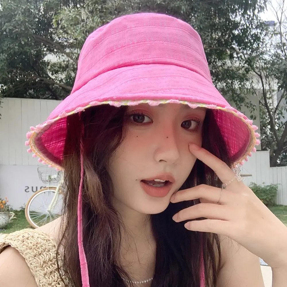 หมวกกันแดดทรงชาวประมงสไตล์ฝรั่งเศส ผ้าลูกไม้พับได้ ปีกกว้างแบบญี่ปุ่น หมวกกันแดดผู้หญิงสำหรับฤดูใบไม้ผลิ