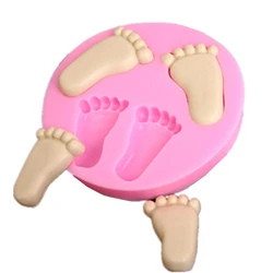 Cute Silicone Baby Foot Mold For Cake Decoration Fondant 3D Feet Mould Moldes De Silicone Baking Pink Cake Decorating Tools D026