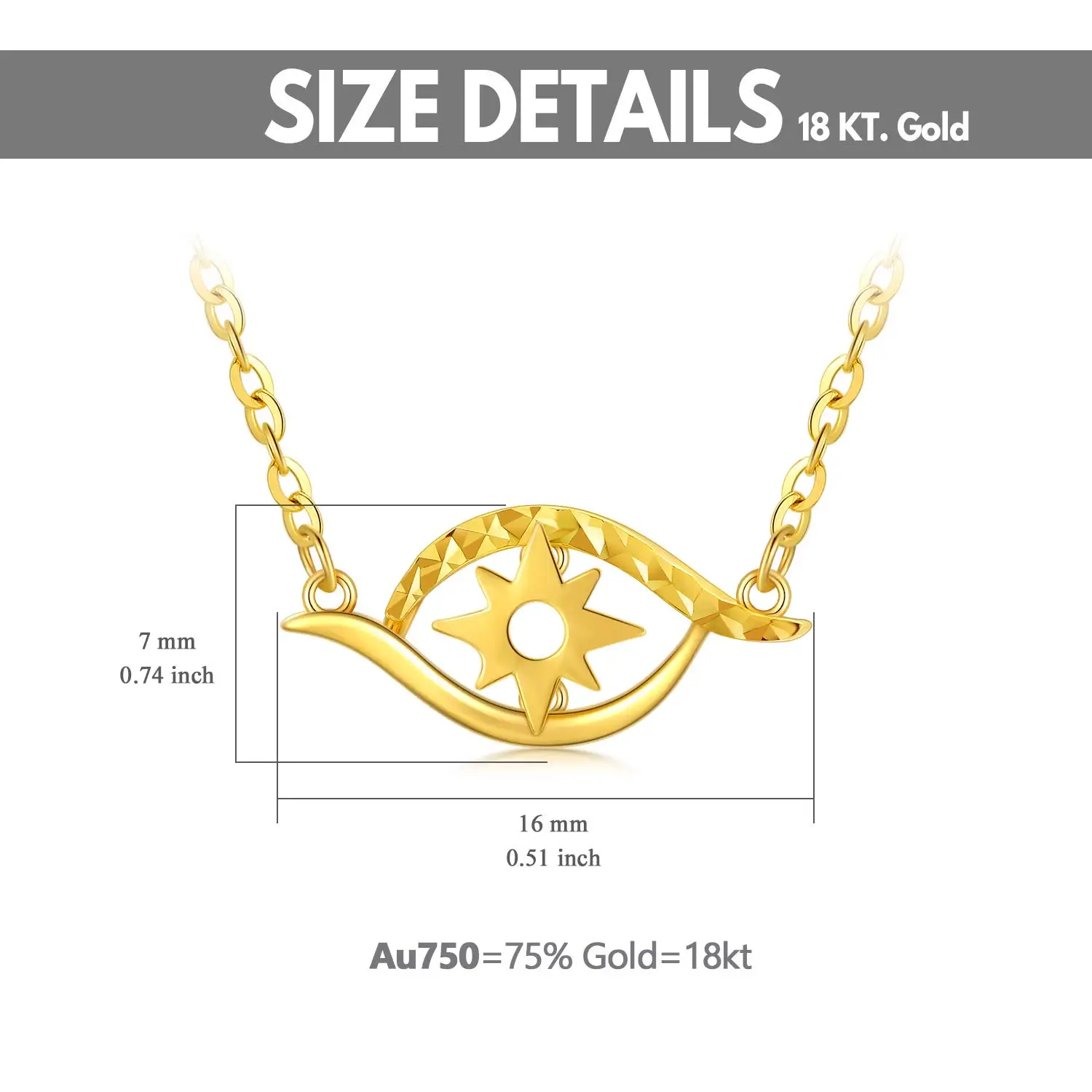 Collier mauvais œil en or jaune 18k pour femmes, bijoux fins et délicats, cadeau d'anniversaire, 16.5 à 17.5 pouces