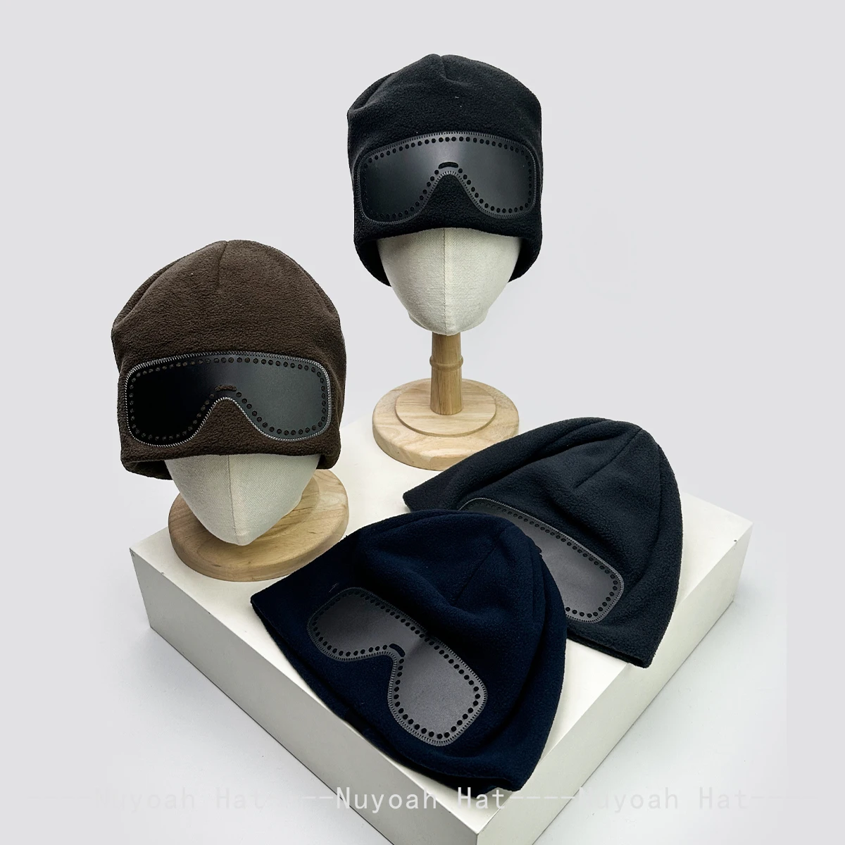 

New Men Women Retro Patch Goggles Knitted Hats Warm Street Fashion Polar Fleece Fisherman Caps Personal Versatile Simple Outdoor