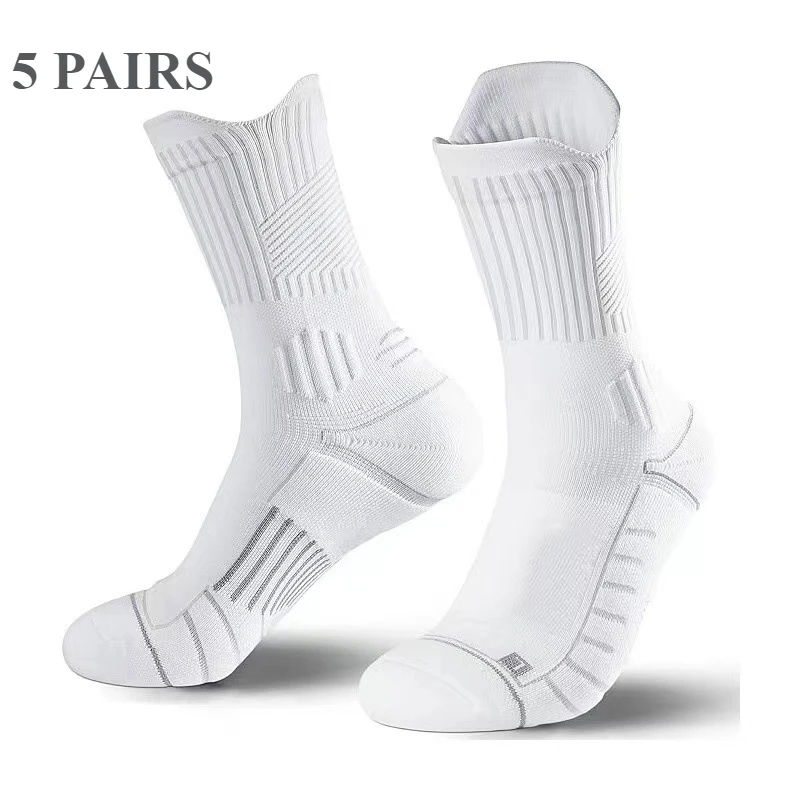 5 Pairs Men Cushion Performance Athletic Crew Socks Running Basketball Outdoor Sports Ankle Socks High Tube Autumn Winter Socks