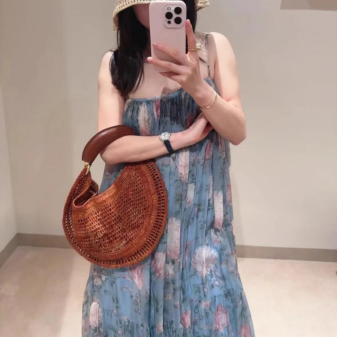 Fashion Hollow Straw Bag Halfmoon Woven Women Handbags Handmade Summer Beach Bags Luxury Designer Round Hobos Bag 2025