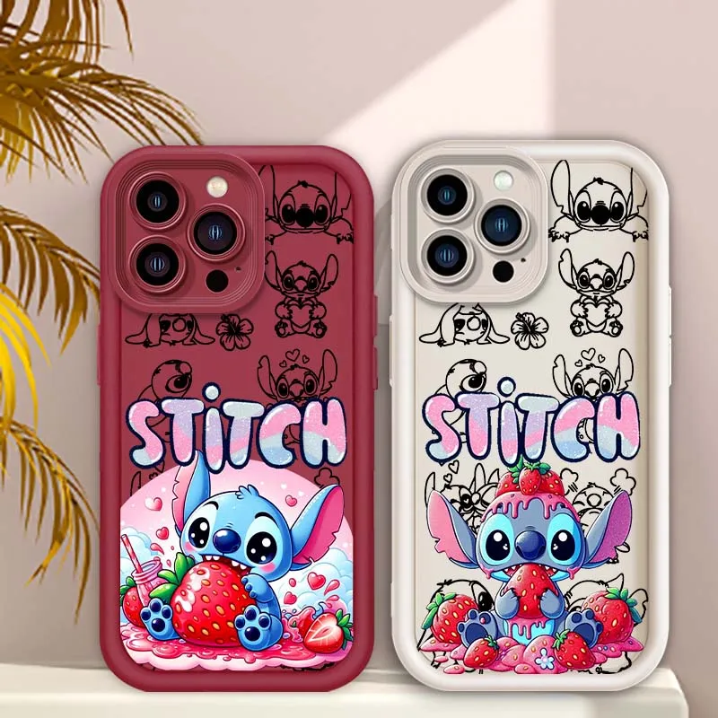 

Stitch Strawberry Love Cute Phone Case For Apple iPhone 16 15 14 13 12 11 Pro Max Plus Eye Ladder Soft TPU Silicone Cover