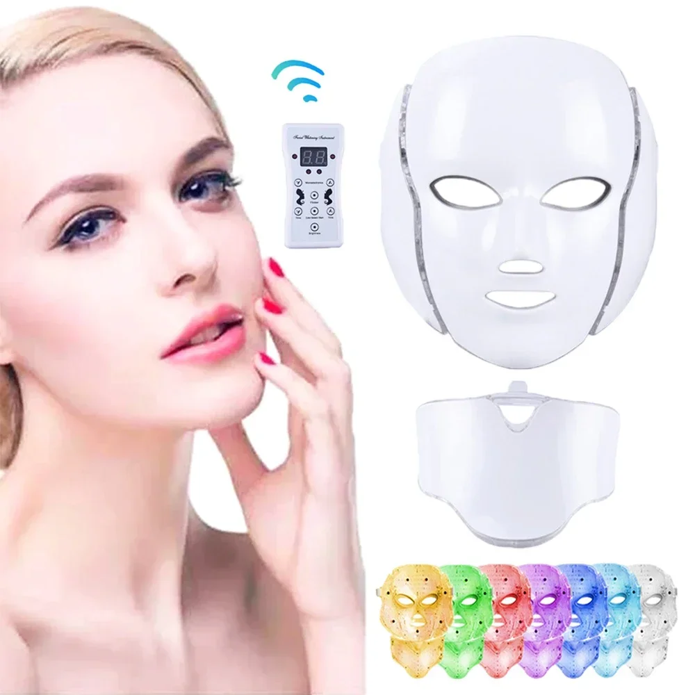 Máscara Facial Led de 7 colores para rejuvenecer la piel, reafirmante Facial, eliminación de arrugas, cuello, acné, cuidado de regeneración de la piel, herramienta de belleza