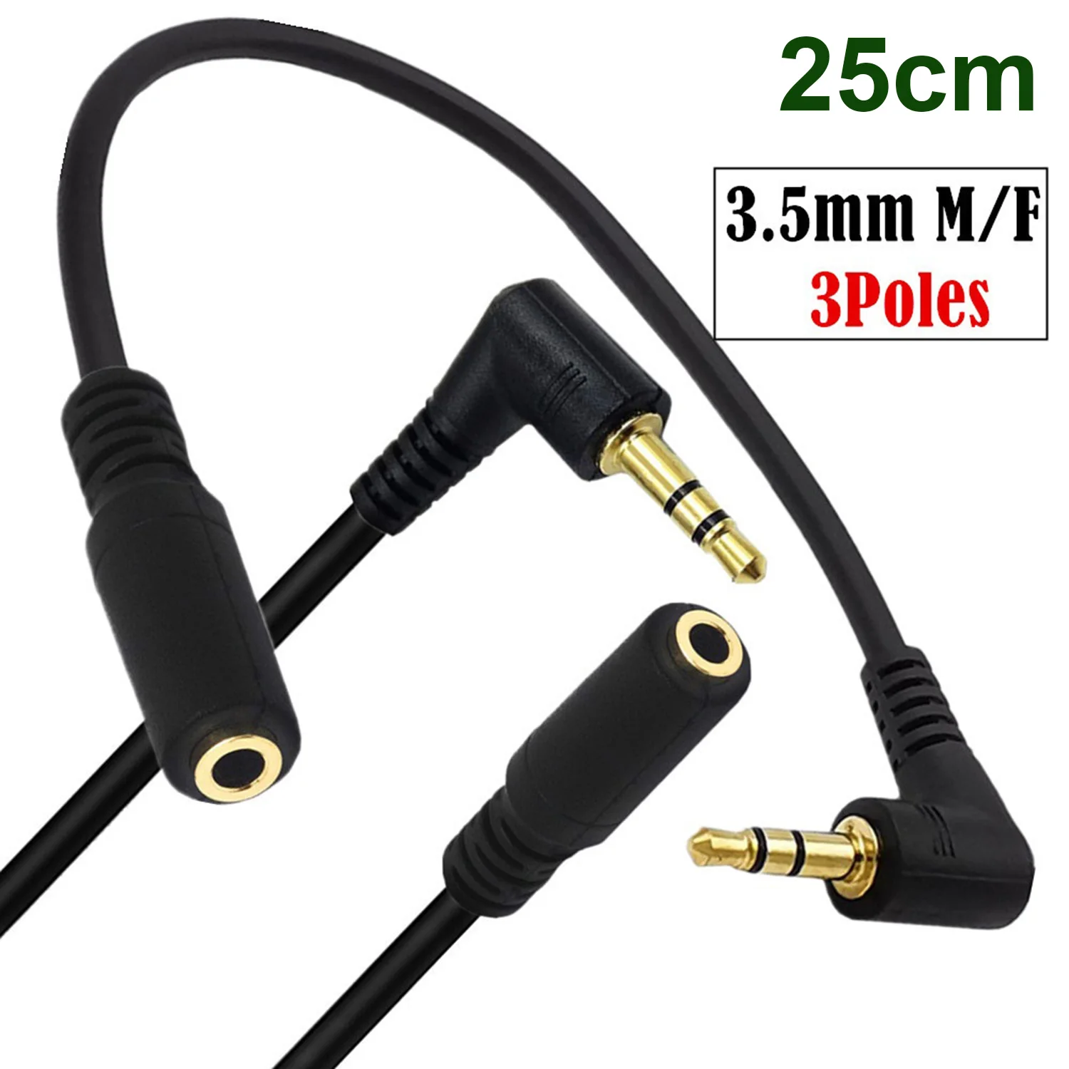 2 قطعة 3.5 مللي متر 3 القطب TRS الزاوية اليمنى الصوت ستيريو ذكر إلى 3.5 مللي متر أنثى 3 القطب تمديد سماعة سماعة كابل محول #2