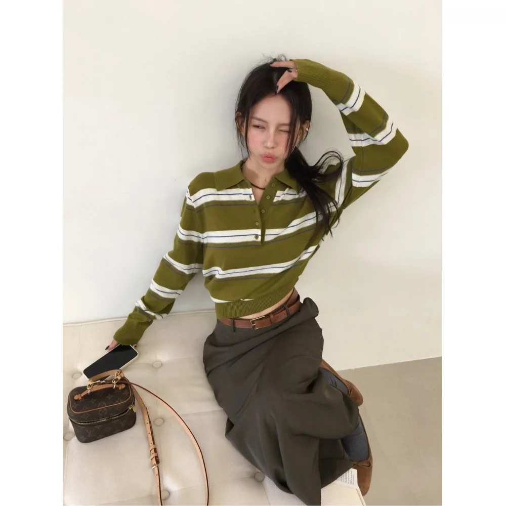 

Spring 2026 Chic Ne Knitwear ort Sve Women's Striped Long Sve Top Sli Polyester Fiber Casual Faion