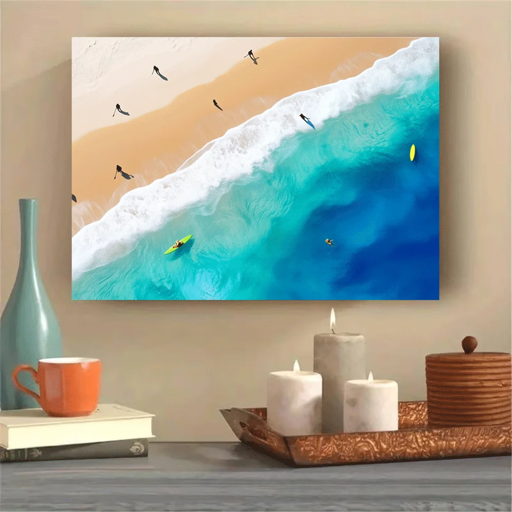 1PC-Canvas poster Unframed  Ocean Waves Beach Surfing Scene Aerial View Art Print  summer