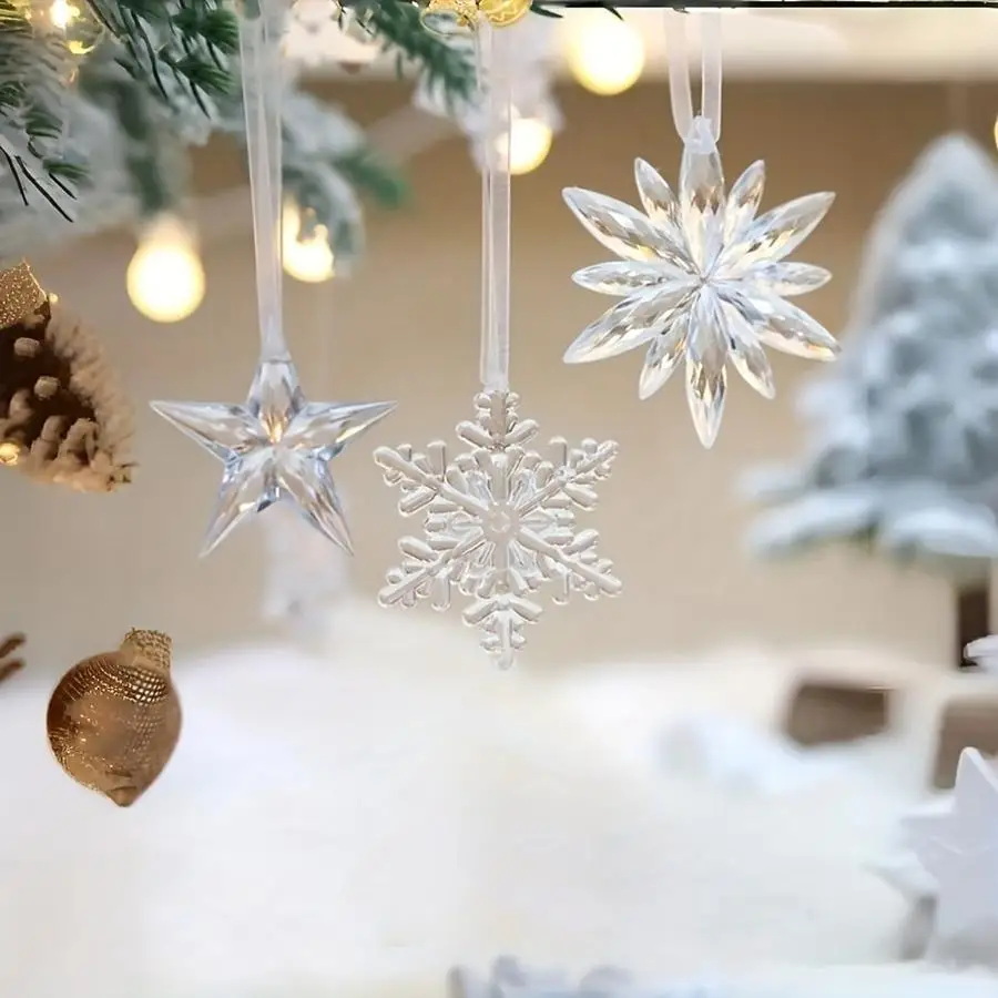 1/5/10/20/50/100pcs Set of 6/9 Snowflake-Shaped Crystal Ornaments for the Christmas Tree, Festive Home Decor, and Gift Love Mini