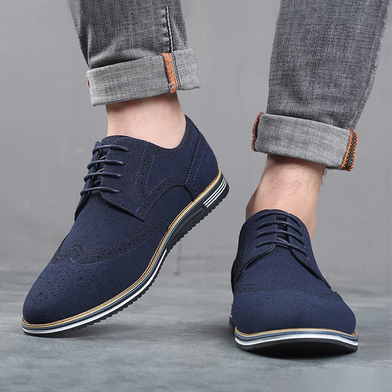 Men Shoes Nubuck Leather Style Lace Up Soft Oxford Shoes for Men Flats 2023 Sneakers Breathable Solid Color Casual Sport Shoes