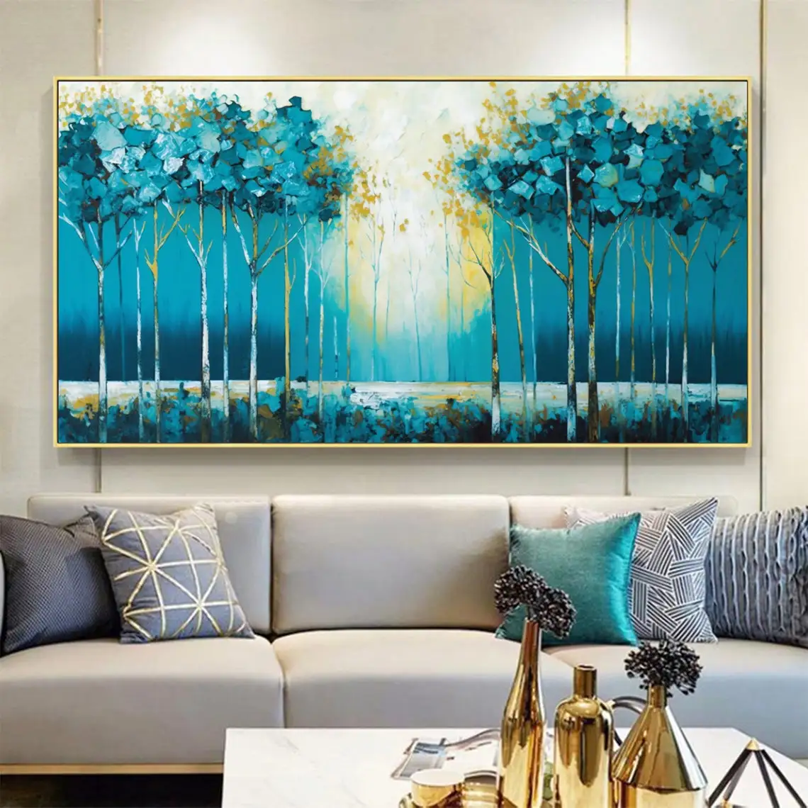 Forest Oil Painting On Canvas Large Wall Art Abstract Blue Hand Painted Painting Boho Wall Decor Flower Landscape Wall Decor