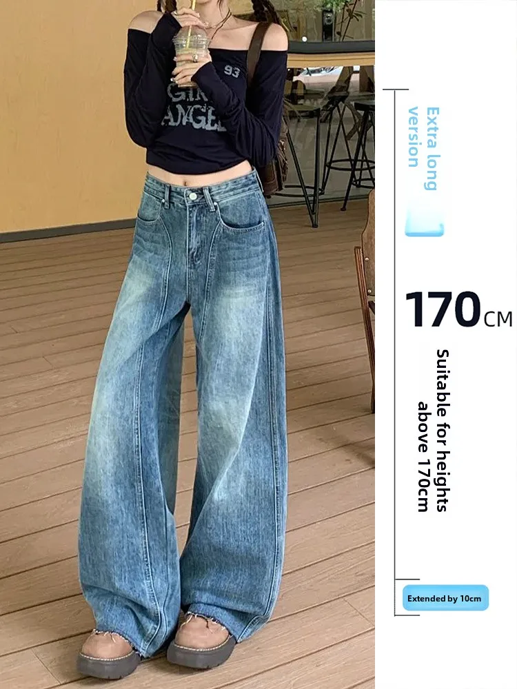 

Extended American Sle Wide Leg Knife Denim Jeans Women's Autumn Winter High Waist Design Sensation Vintage Blue Loose ...