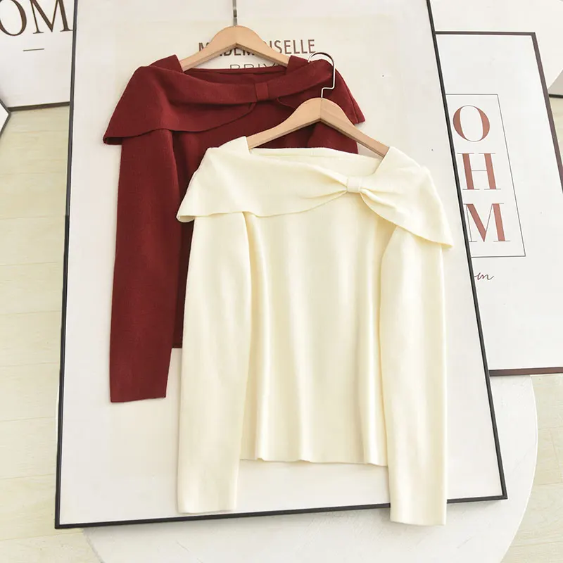 

Женский вязаный топ с одним открытым плечом и узлом, осенняя коллекция 2025, базовый слой, французский стиль, длинный рукав