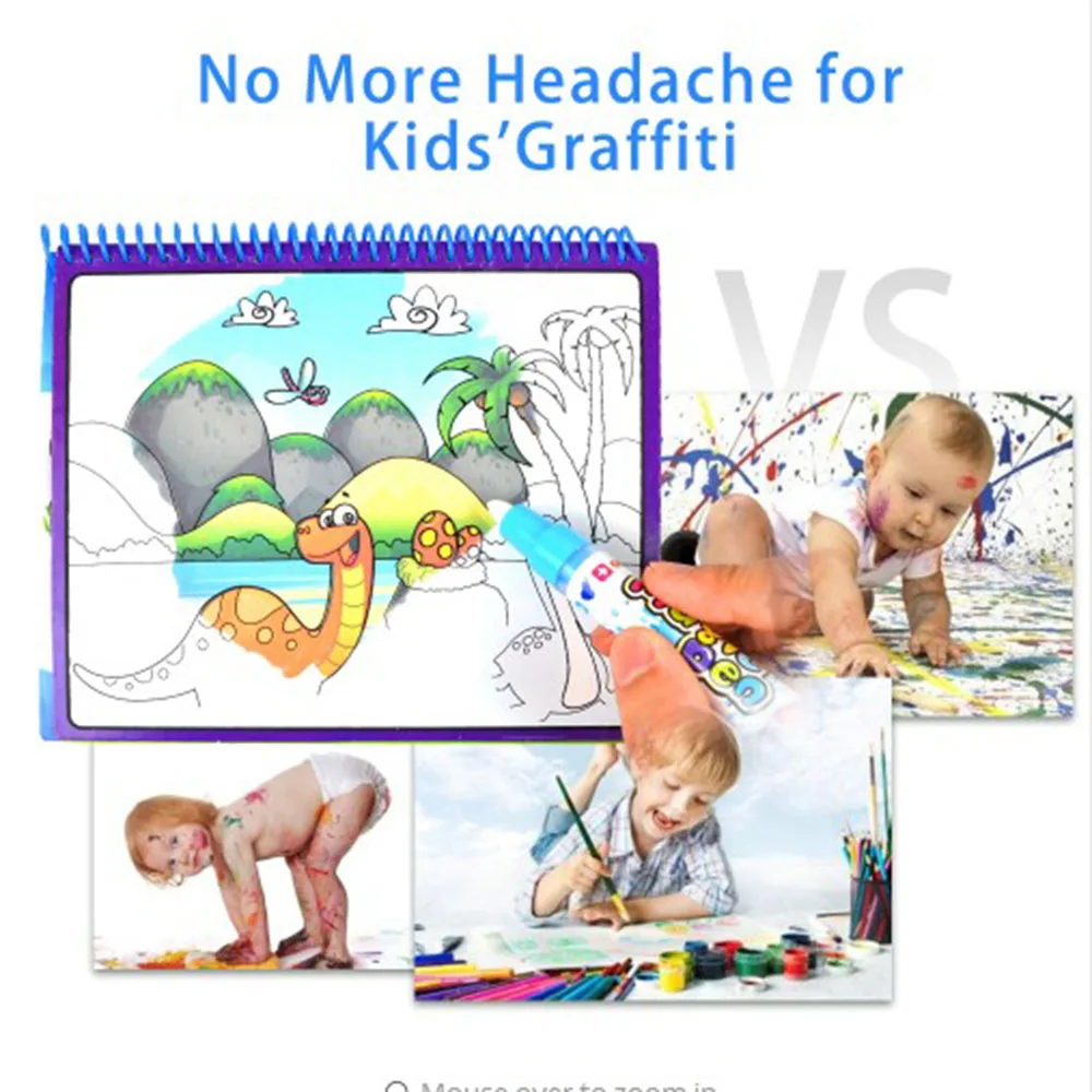 Magic Water Drawing Book Zoo Animal Dinosaurs Coloring Book Doodle Magic Pen Painting Drawing Board For Kids Educational Toys view 3