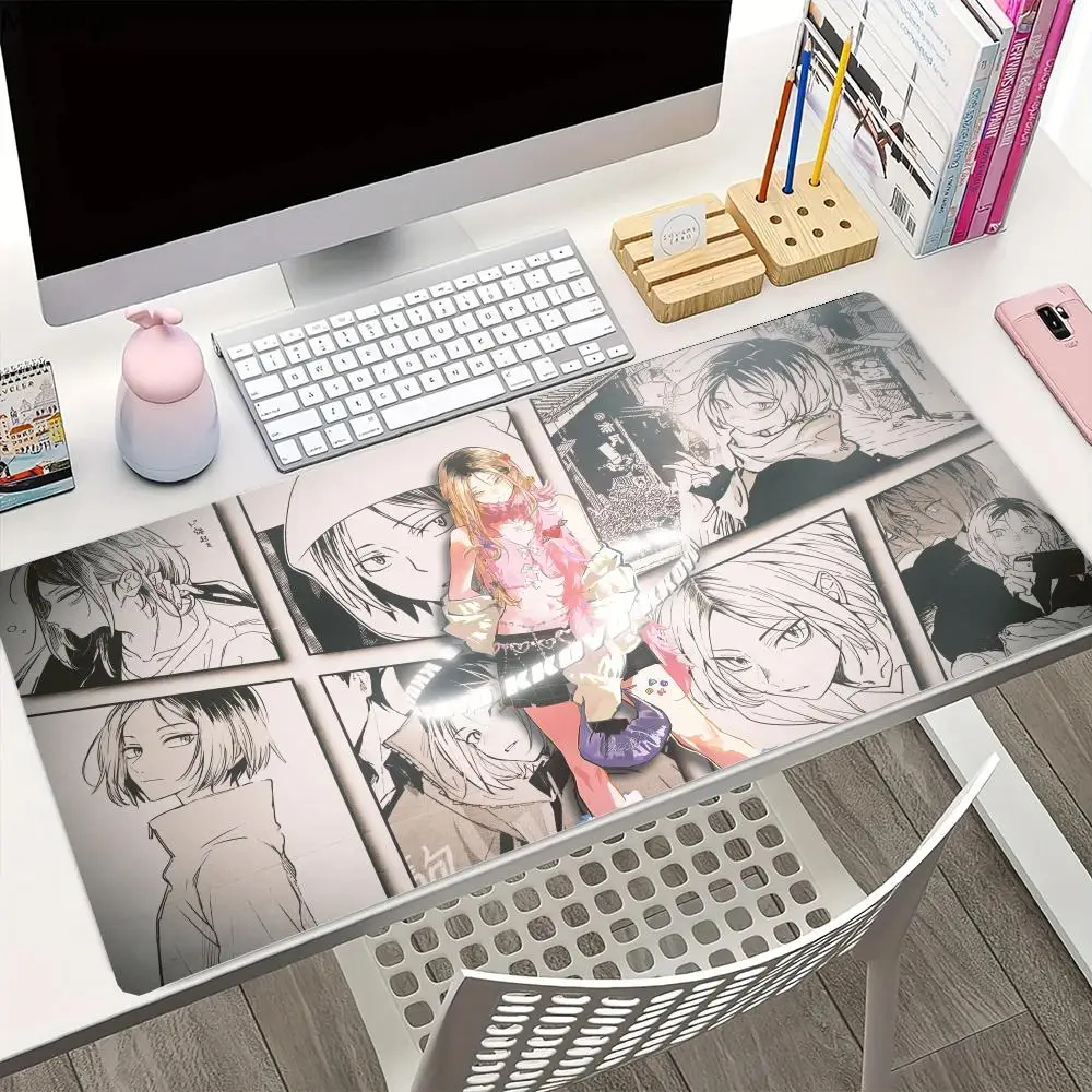 لوحة ماوس فتاة أنيمي باللونين الأسود والأبيض، لوحة ماوس كاواي لسرعة الألعاب، وسادات لوحة مفاتيح كبيرة من المطاط، سجادة مكتبية مطبوعة عالية الدقة، سجادة لطيفة