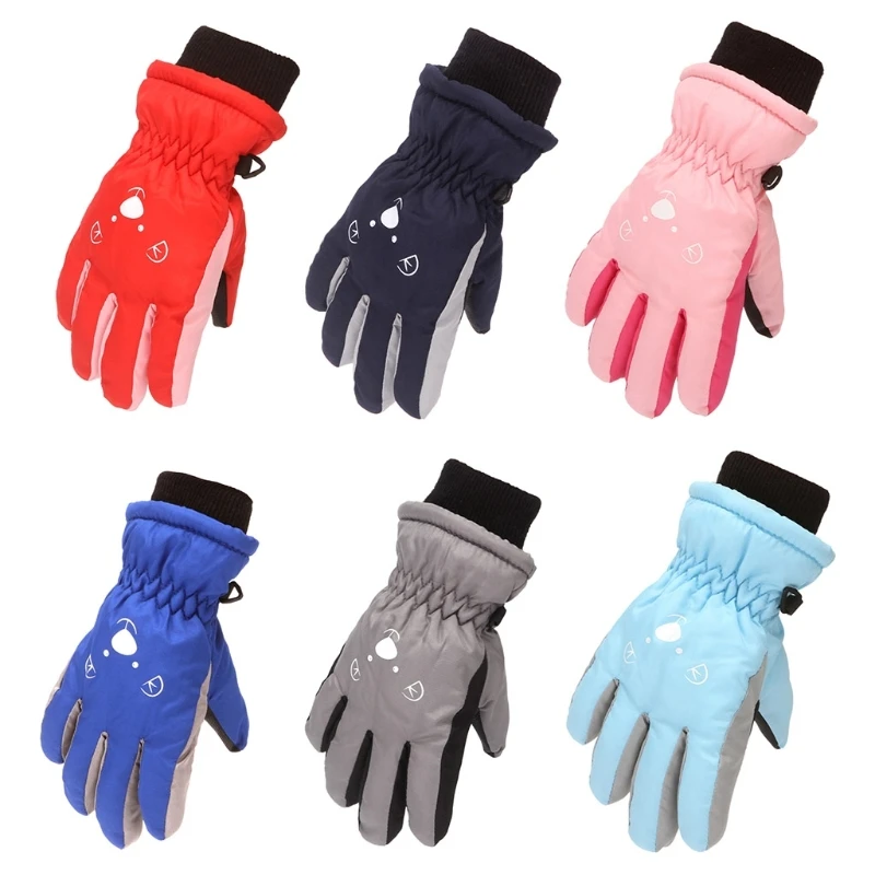 Children Skiing Cycling Gloves Toddler Thick Warm Mittens Waterproof Windproof Outdoor Sports Bear Face Gloves H37A