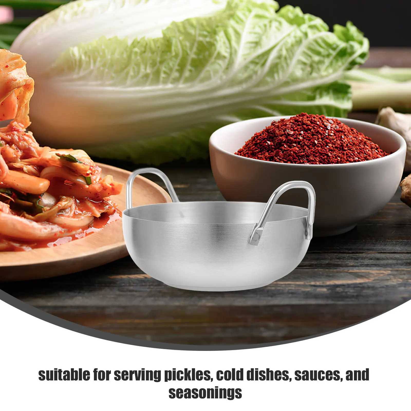 Tazón Redondo de Acero Inoxidable para Aperitivos, Tamaño Pequeño con Asas para Servir Salsas y Condimentos en Hoteles y Hogares, Plato Pequeño para Salsa de Soya