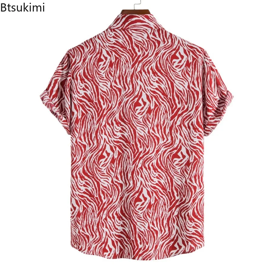 2024 Heren Casual Korte Mouwen Shirt Tops Mode Harajuku Hawaiian Strandblouses Persoonlijkheid Print Knoop Revers Vakantie Shirts