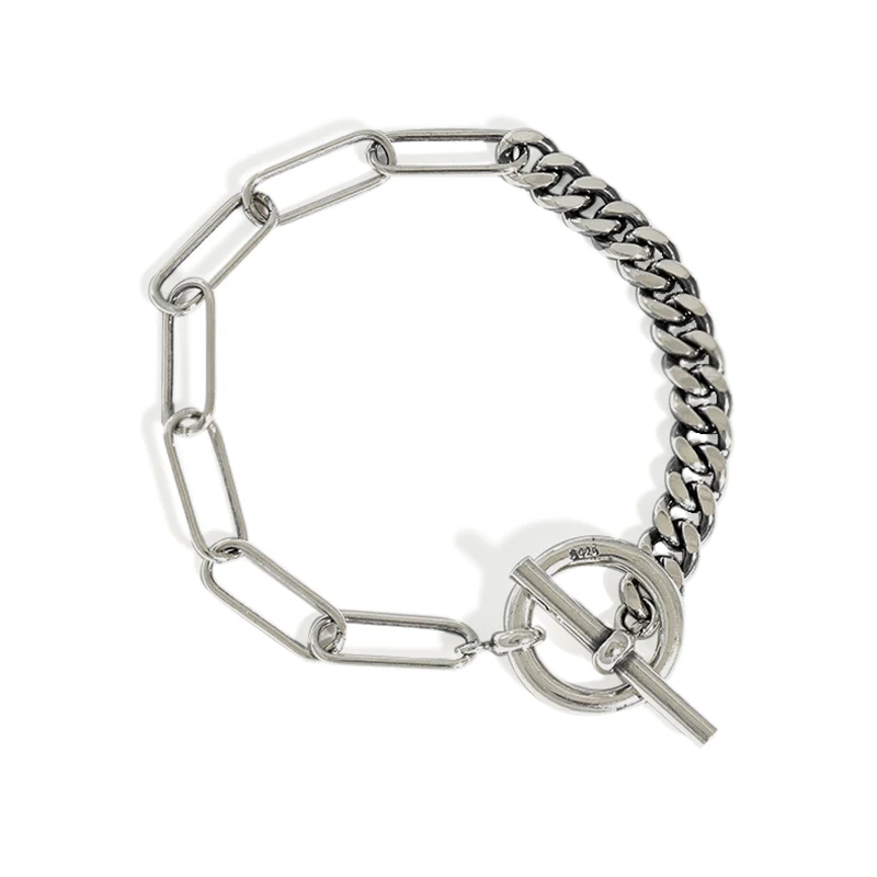 

Asymmetrical Chain Women Girls 925 Sterling Silver Jewelry Toggle Clasp Bracelet