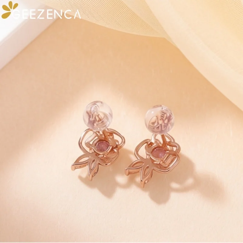 GEEZENCA Colored Tourmaline 925 Sterling Silver Rose Flower Stud Earrings Women Dainty Trendy Lightweight Stack Small Earring