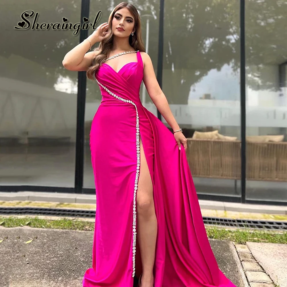 

SHERAINGIRL Sparkling Prom Dresses One Shoulder Sweetaheart Rhinestones Slit Trumpet Brush Train Vestidos De Gala Custom Made