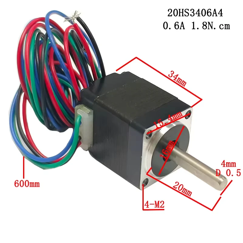 NEMA 8 Stepper Motor 4-Wire Step angle 1.8°1.8N.cm Fuselage Length 34mm Current 0.6A Single Output Shaft CE ROHS CNC Kits