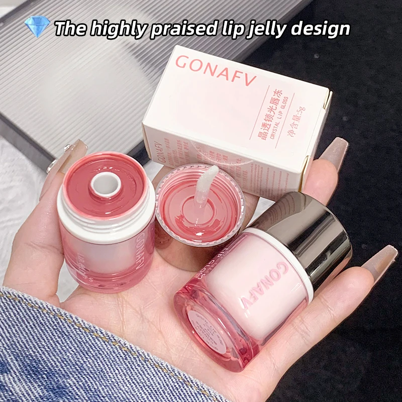 شفة جيلي QQ! عقد مرآة شفاه زجاجية شفافة في الربيع والصيف، ترطيب وتلوين، ترطيب وتساوي طالب لي