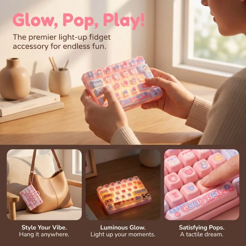 26-Key Decompression Button Cute Design Simulation Keyboard Mini Keyboard Pendant Transparent Dual-Tone With lights