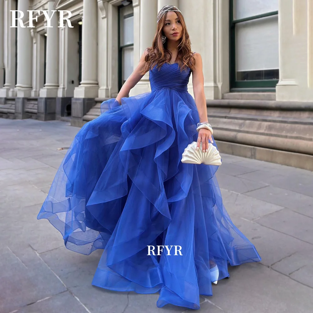 

RFYR Blue Fluffy Prom Dress Multilayers Evening Dress with Pleats A Line Party Princess Gown فساتين مناسبة رسمية Customized