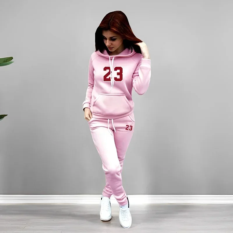 Autumn Winter Daily Casual Sporty Fashion Jogging Set 2026 Hot Sale Women's Tracksuit Solid Color Hoodies Sweatpants 2 Piece Set