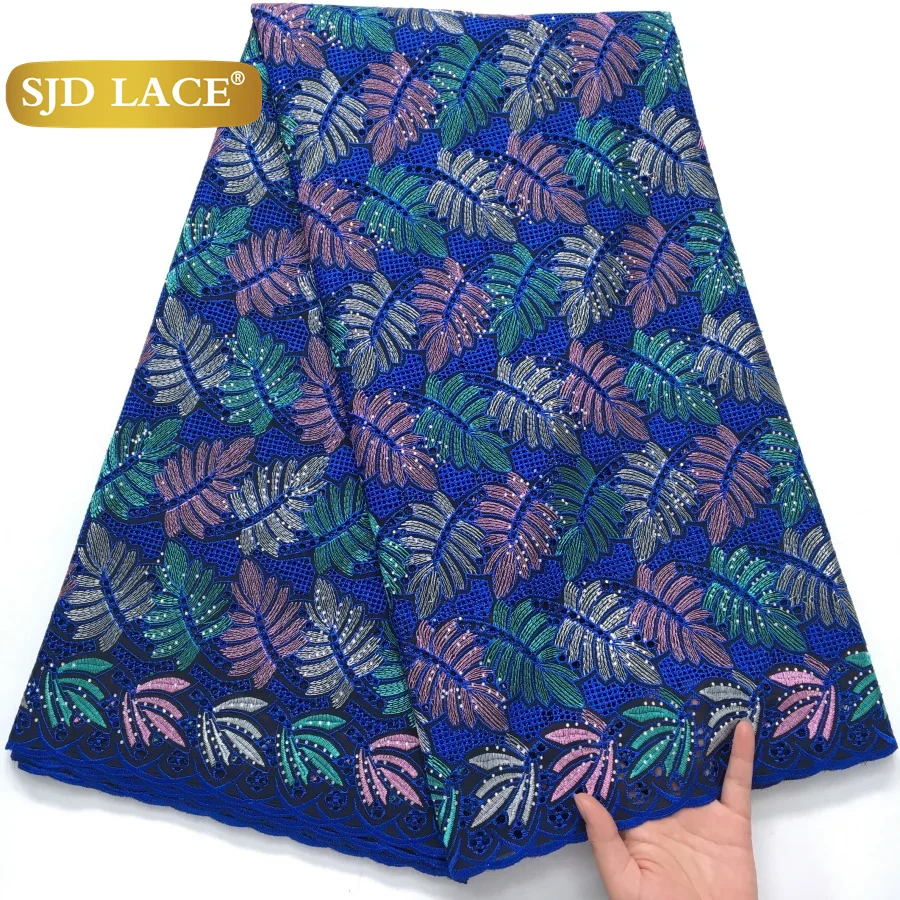 

SJD LACE Swiss Voile Lace Fabrics 2025 Latest African Stones Cotton Dubai 5 Yards Nigerian Cotton Lace for Sewing Dresses 4275