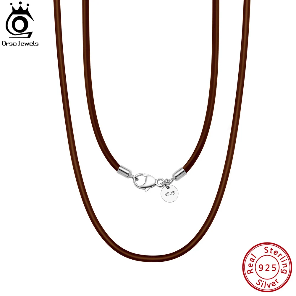 ORSA JEWELS Italian 2mm 3mm Leather Cord Chain Necklace Genuine 925 Sterling Silver Simple Neck Chain Jewelry Lobster Clasp SC62