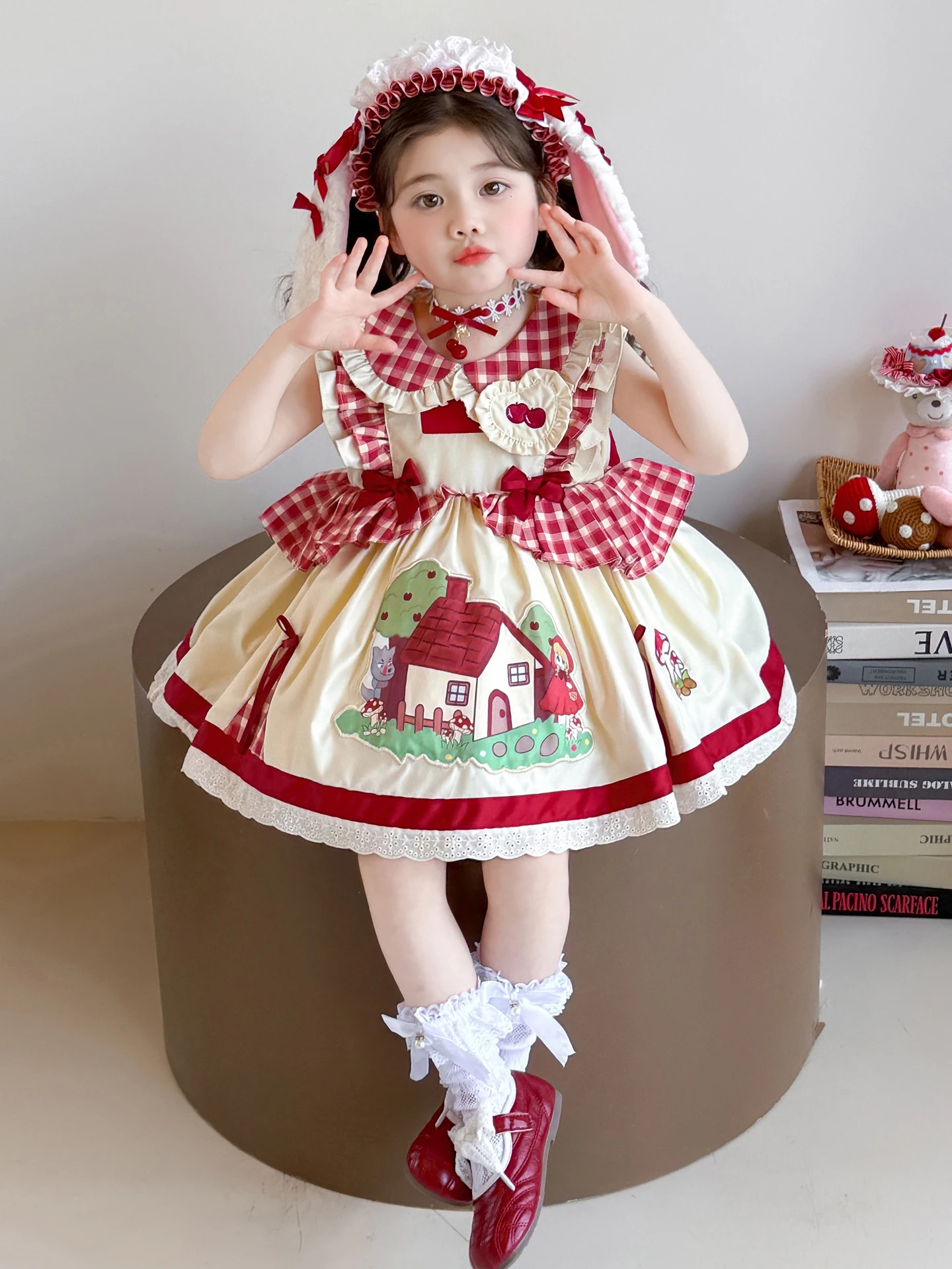 Vestido Estilo Lolita para Meninas, Vestido de Performance Infantil, Saia Rodada Estilo Campestre, Saia Princesa Chapeuzinho ...