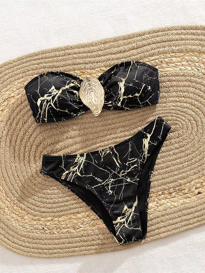 

Vzvn Sexy Strapless Marble Print Bikini Women Split Swimsuit Beach Brazil Bikini 2026 New All Season Backless Bikini 2 Piece Set