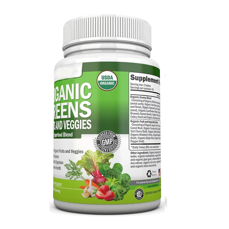 Organicgreencapsulefruitandvegetablesupplement กับ60ส่วนผสมที่มีคุณภาพสูงเพื่อส่งเสริมสุขภาพภูมิคุ้มกันการย่อยอาหารและพลังงาน