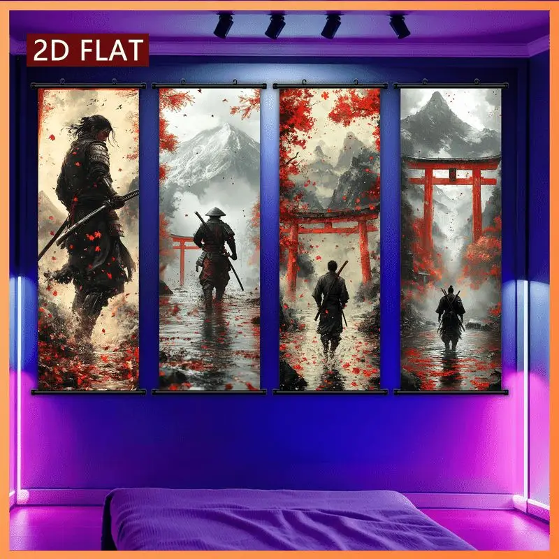 VIKAMA Scarlet Maple Bushi Shrine Wall Tapestry Fuji Zoro Waterfall Japanese Scroll Art Home Decor Vintage Style Soft Durable