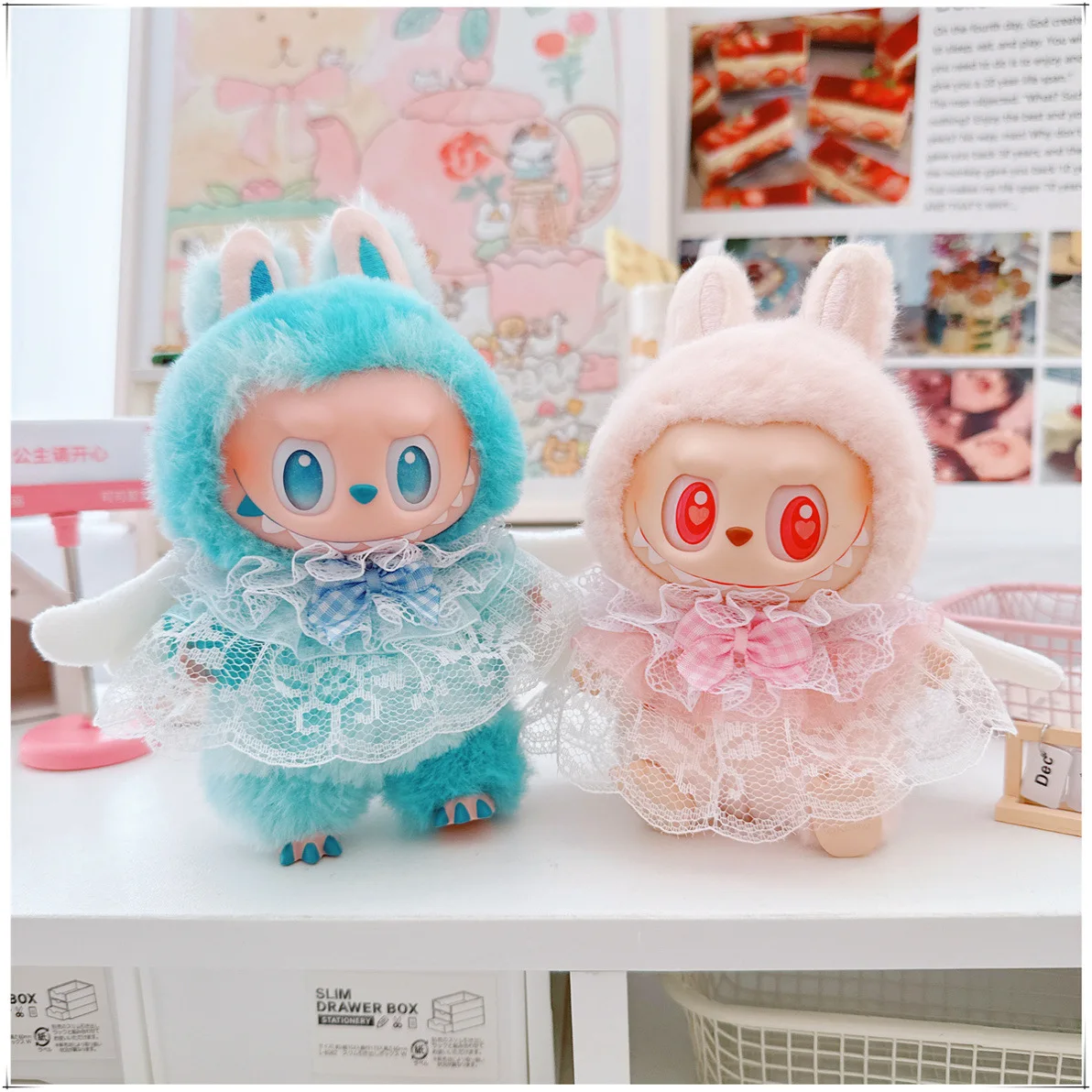 

15cm/17cm LABUBU Doll Accessories – Sitting Party Series: Wings & Bowknot Lace Bib & Scarf Set – Plush Doll Clothing