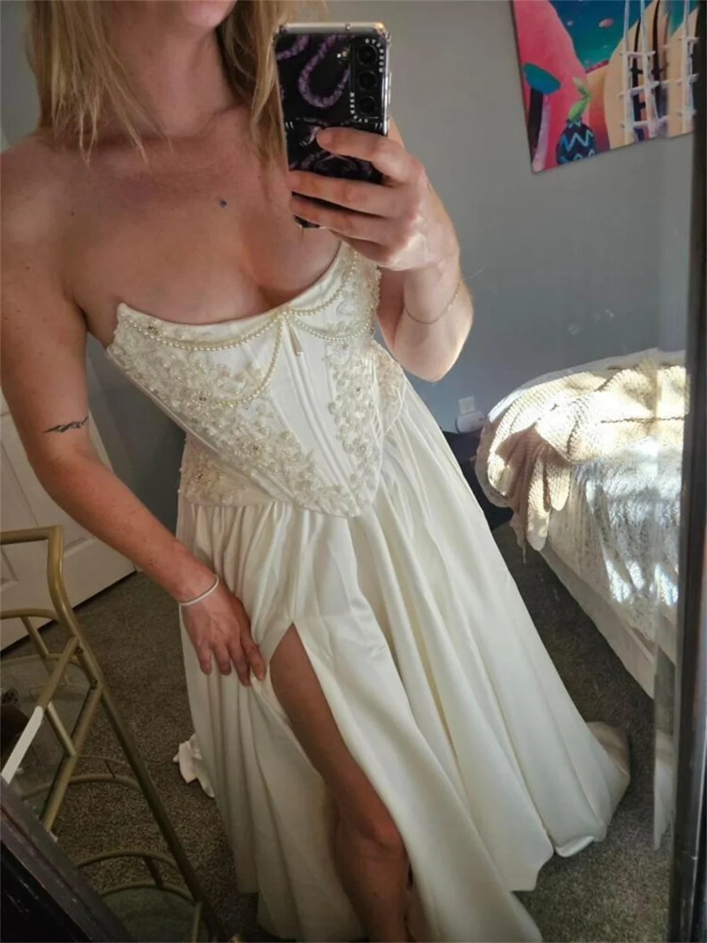 Kyoto Customized Ivory Appliques With Pearls Wedding Dress Side Slit A-line vestidos de noiva Floor-length Evening Dresses 2025