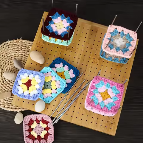 Wooden Crochet Block Plate Handcrafted Bamboo Grid Crochet Knitting Board Square Reusable Knitting Blocking Mat Sewing Supplies