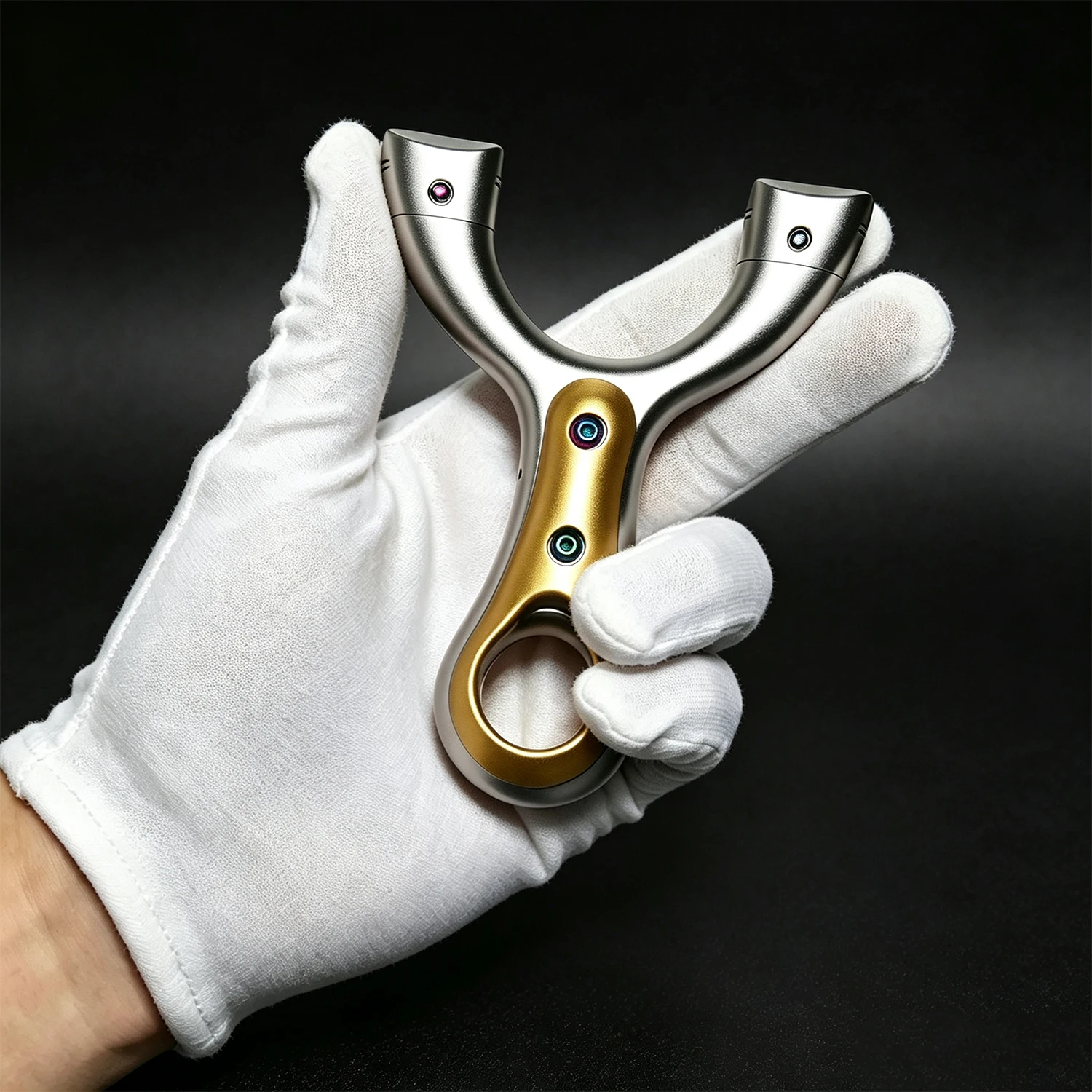 Stainless Steel Y-Shaped Slingshot Flat Top Clamp Rainbow Screws Golden Grip Finger Ring Outdoor Precision Practice