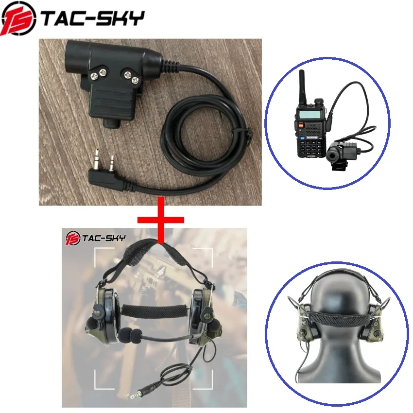 TAC-SKY Headband TACSKYC3 Outdoor Hunting Shooting Headset Walkie-Talkie Ear Muffs Noise-Cancelling Airgun Headset & U94 PTT