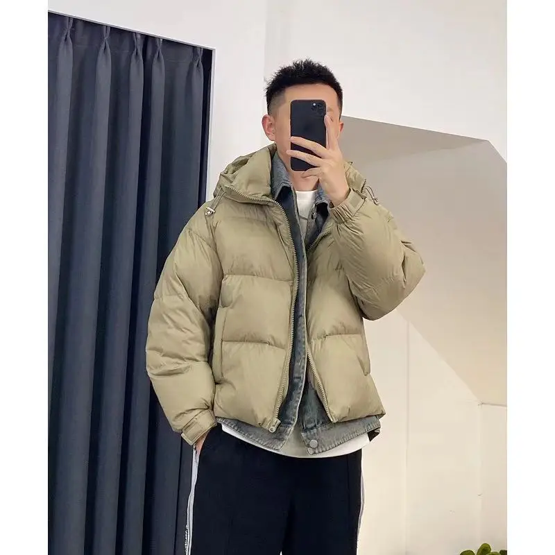 New Fashion 2025 White Duck Down Coats Winter Men Fake Two Piece Pockets Jackets Male Loose Hooded Casual Down Overcoats