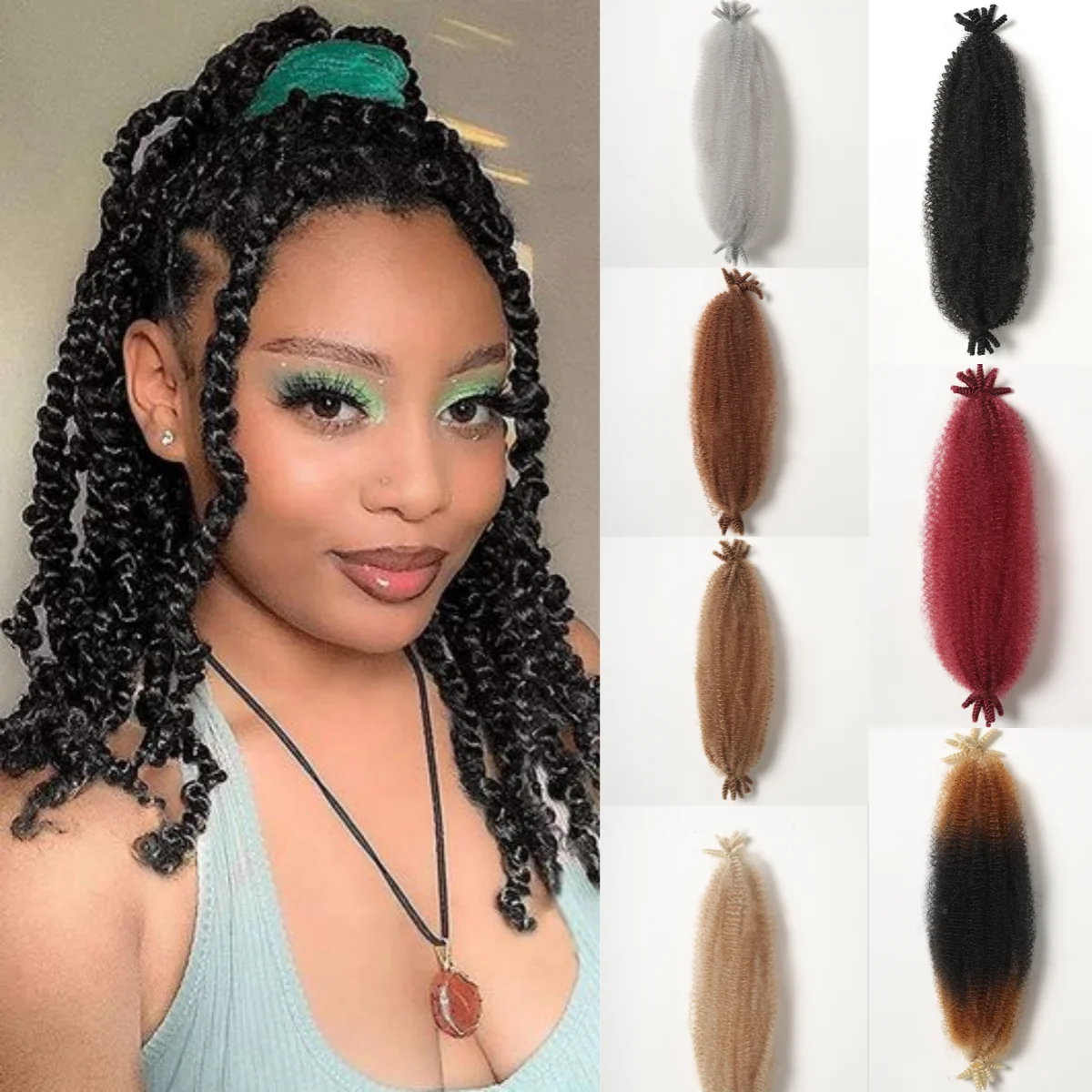 16 Inch  Twist Braiding Hair Springy Afro Twist Hair Pre-Separated Kinky Twist Crochet Hair Braids for Locs Spring Twist Hair fo