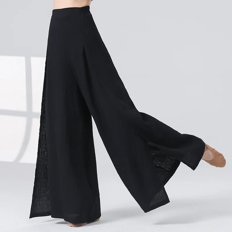 Hosen Damen 2025, Frühjahr, neue seitlich geteilte Hose mit weitem Bein, tropfenförmige, klassische Tanzhose für Erwachsene