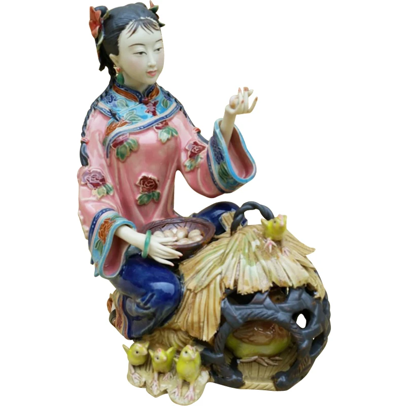 

Ancient beauty beautiful woman chicken Ming rich Shiwan doll Lin Weidong Chinese style sitting room antique frame decorations