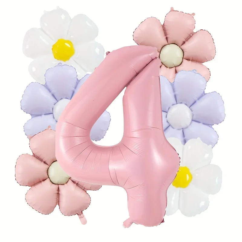 7-teiliges rosa Gänseblümchen-Digital-Ballon-Set, Retro-Mattgänseblümchen, geeignet für Gartenpartys, Geburtstagsdekorationen und Heimatmosphäre – Detail 5