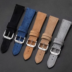 Vintage Suede 18mm Leather Watch Band 20mm 22mm Cowhide Stitching Bracelet Sport Quick Release Men Women Watch Strap Replacement