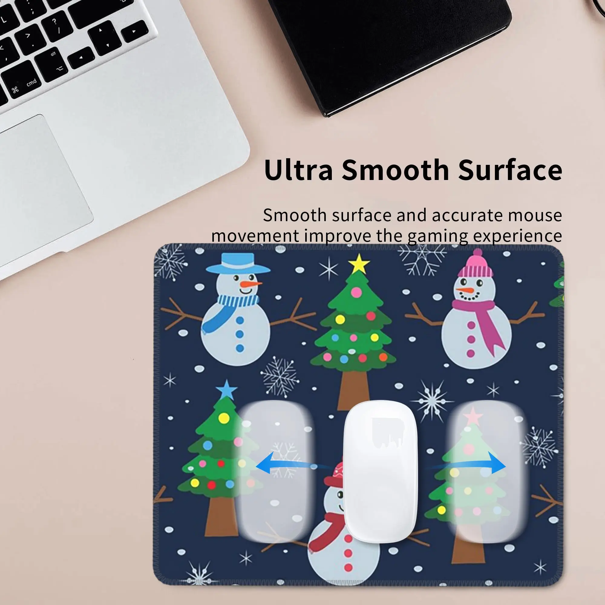 Snowman And Christmas Tree In The Snow Mouse Pad Computer Keyboard Mouse Mat Gamer PC Laptop Desk Mat Office Table Mats