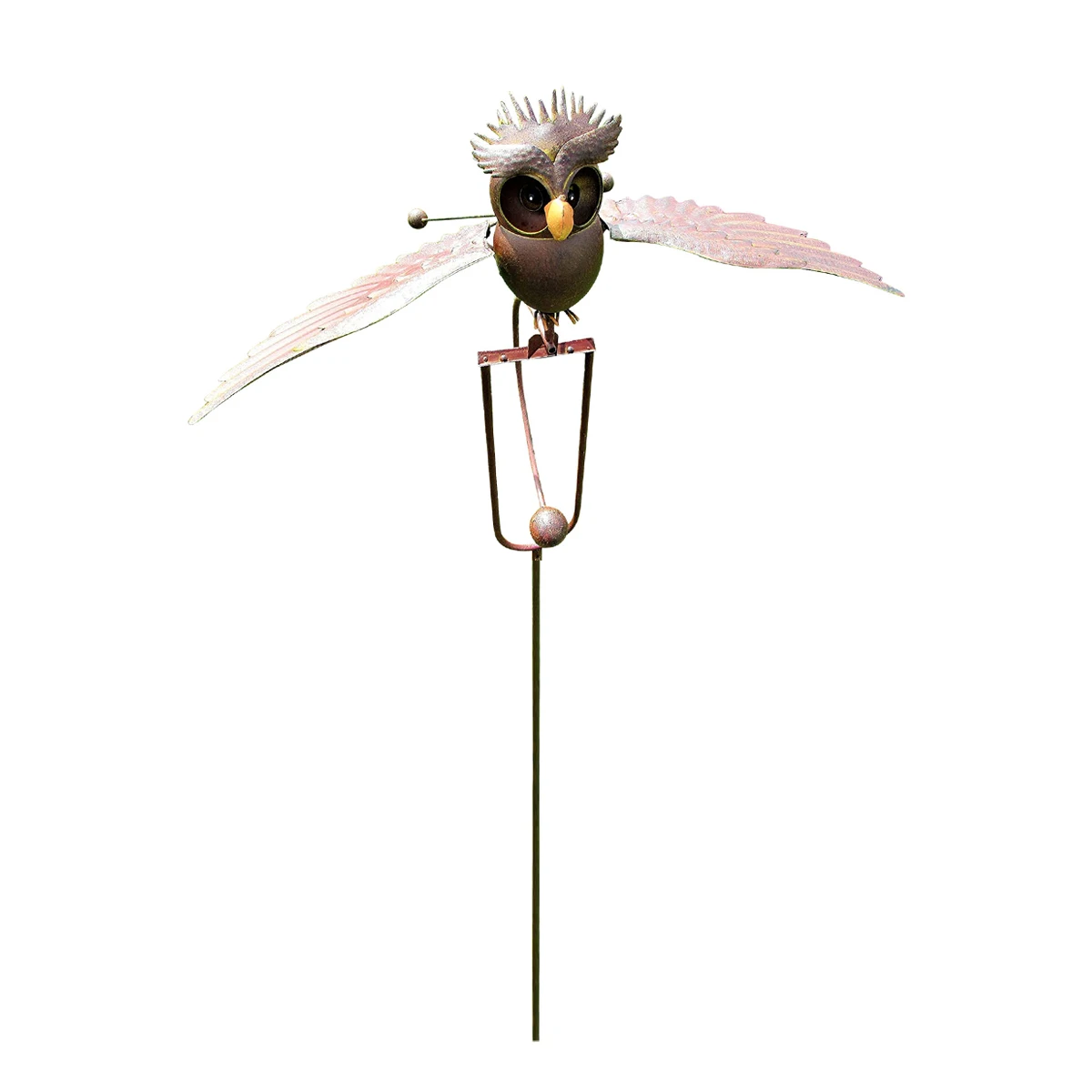 1PCS Metal Flapping Wing Owl Wind Spinner 39.4inch Wing Flapping Owl Yard Stake Garden Decor Owl Wind Sculpture for Garden