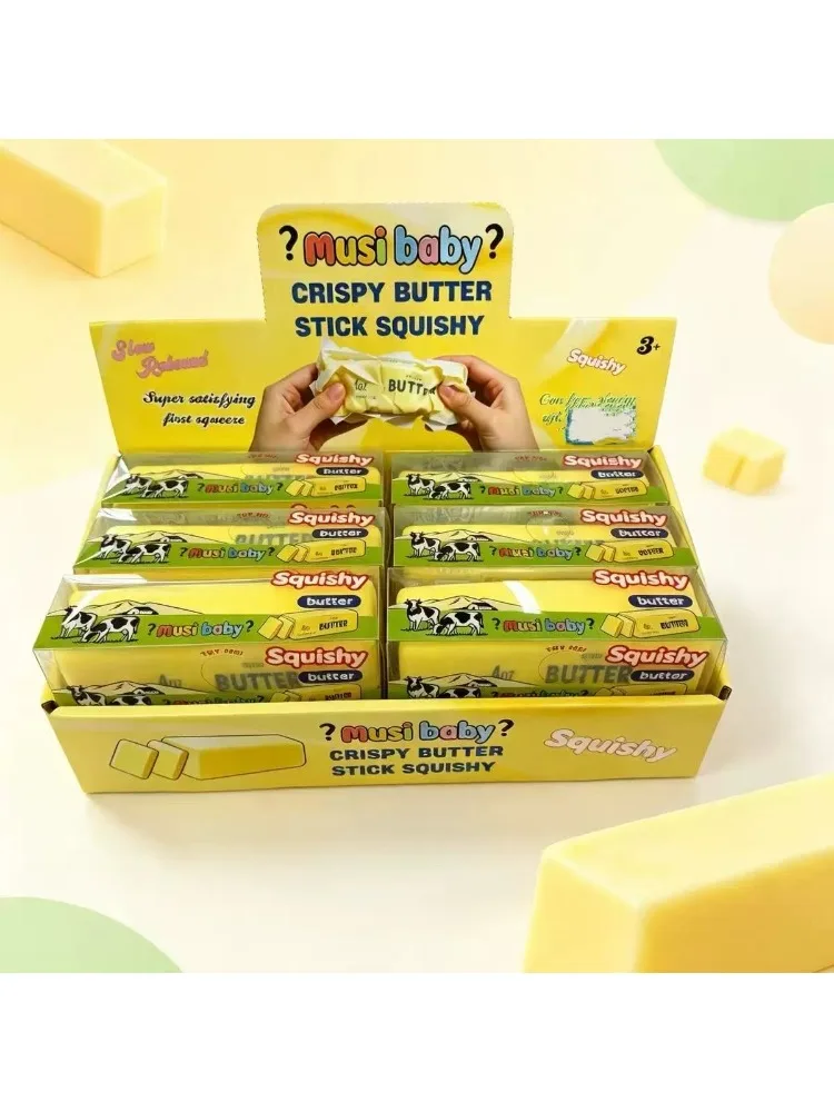 Knackiger gelber Creme-Stick zum Kneten, Stressabbau, mit Geräusch beim Zerdrücken, langsame Rückfederung, Formbar und als Stressabbau-Spielzeug